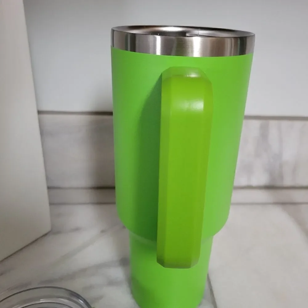 Tumbler with Handle Insulated Stainless Steel Car Thermal Cup Bright Green 40oz